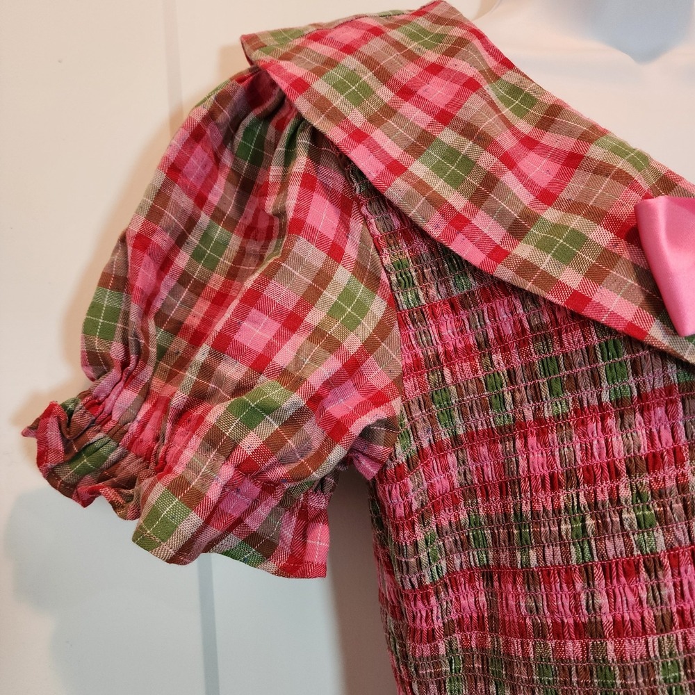 Ivy City Alice Dress L Rosewood Tartan Plaid Bow Smocked Coquette Holiday Preppy - Picture 8 of 15
